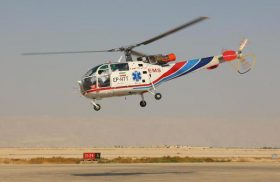 امدادرسانی اورژانس هوایی لارستان به مصدوم حادثه رانندگی محور روستای هرم به کاریان